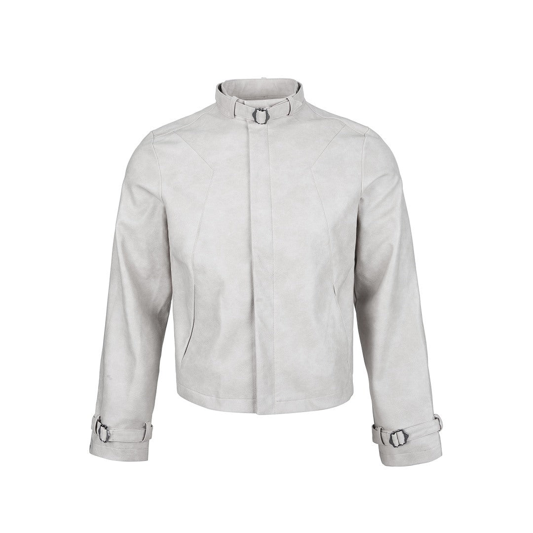 Distressed Leder Off-Shoulder Jacke