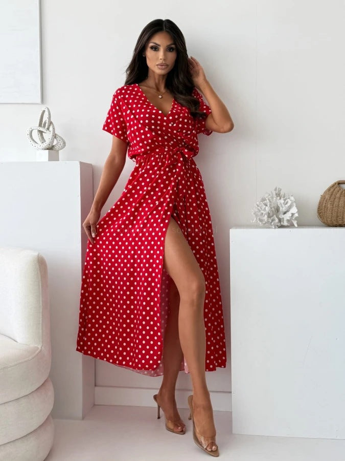 Elegantes Polka-Dot Maxikleid mit Schnürung – Bild 6 | LuxeStyle