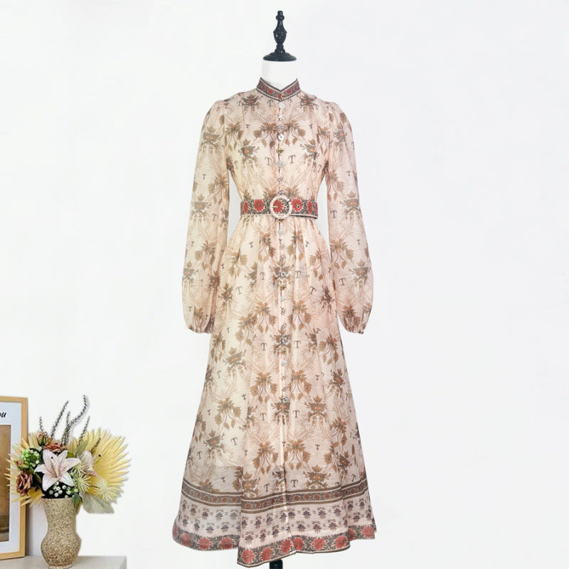 Midi-Kleid mit Stehkragen und Puffärmeln – Bild 15 | LuxeStyle
