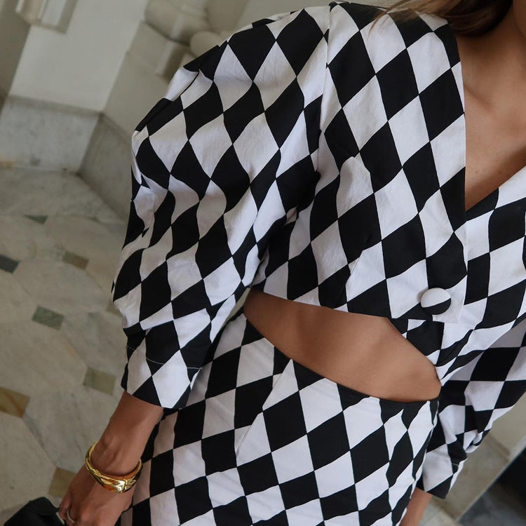Diamond Check Crop Top & Mermaid Maxi Rock Set