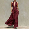 V-Ausschnitt Kleid, Taille betonend, slim-fit, weite Maxi-Rockschleppe