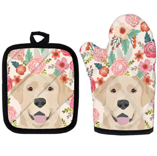 Ofenhandschuh & Topfuntersetzer-Set mit Mops-Print