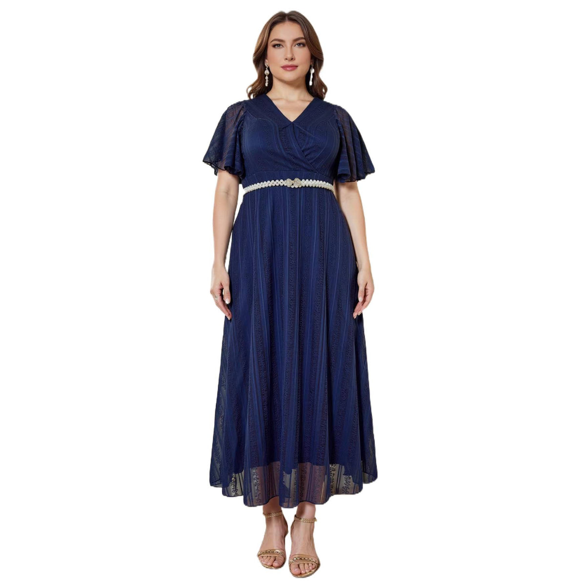Elegantes Abendkleid mit Gürtel in Dunkelblau | LuxeStyle