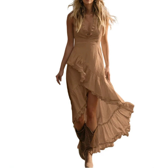 Ärmeloses V-Neck Kleid mit Rüschen, Midimitte – Bild 10 | LuxeStyle