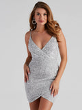 Pailletten Bodycon-Kleid mit V-Ausschnitt – Bild 8 | LuxeStyle