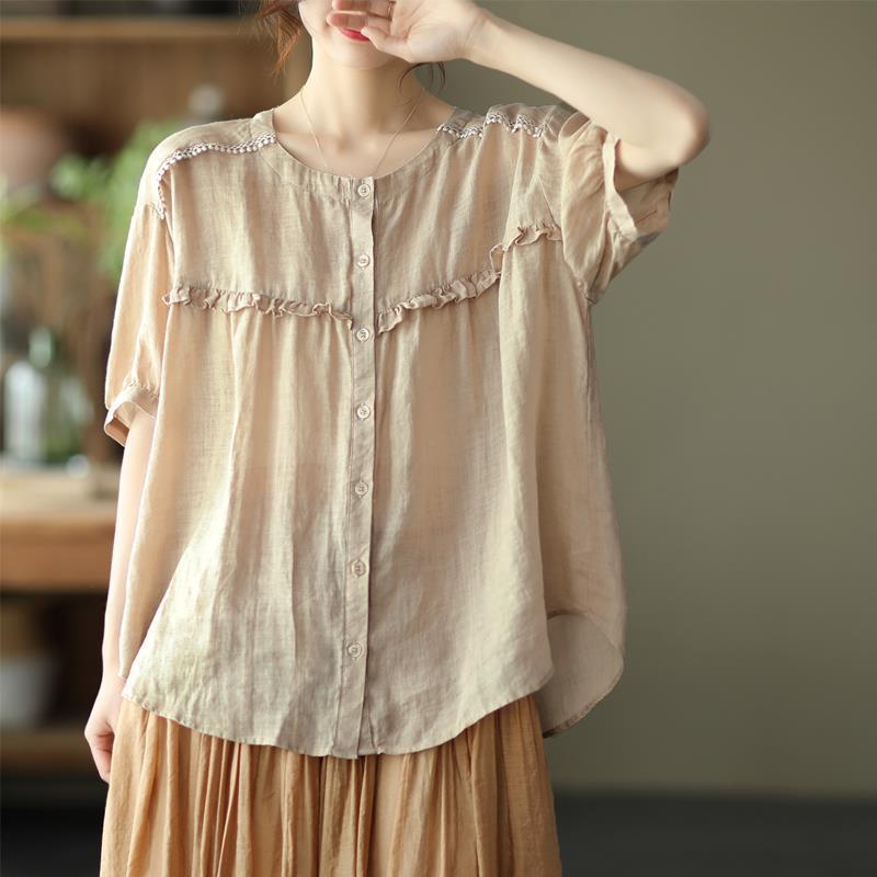 Retro-Shirt mit Rüschen und lockerer Passform