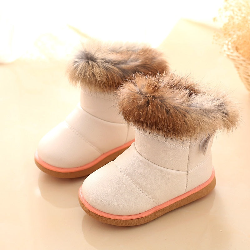 Wasserdichte Mädchen-Stiefel mit echtem Hasenfell