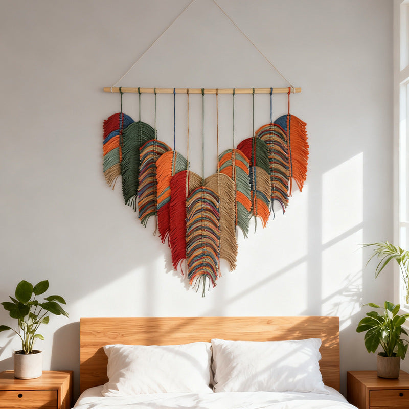Wandbehang mit Blättern, handgewoben