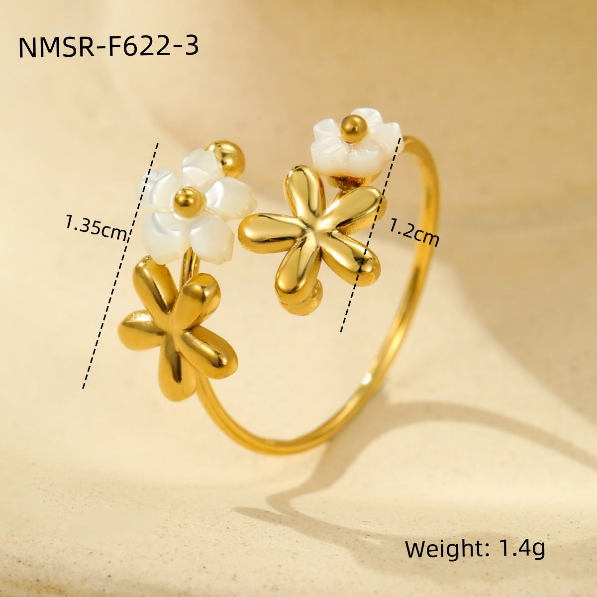 Eleganter Blumenring aus 18K vergoldetem Edelstahl