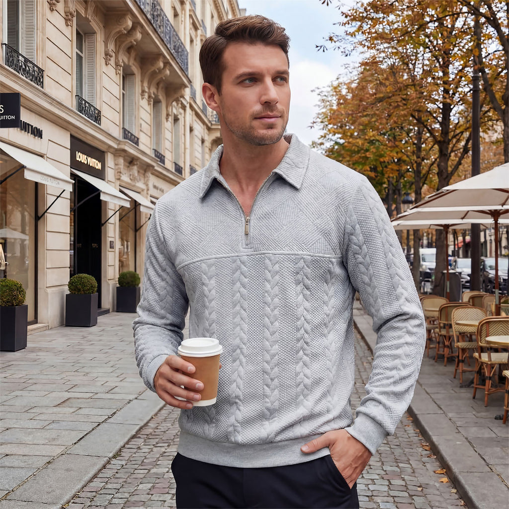 Jacquard Patchwork Half-Zip Polo-Shirt – Bild 3 | LuxeStyle