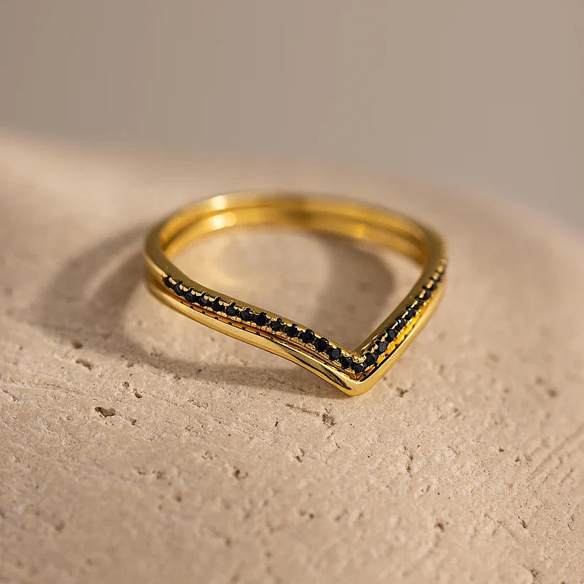 Ring-Set mit Zirkon und Onyx – Bild 2 | LuxeStyle