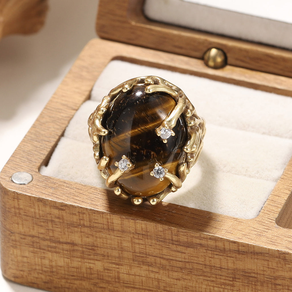 Verstellbarer Tigerauge-Ring für Damen