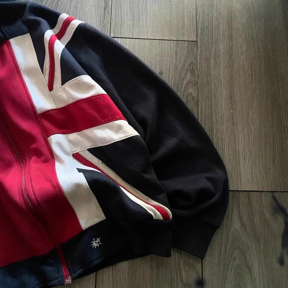 Patchwork Kapuzen Sweatshirt Jacke