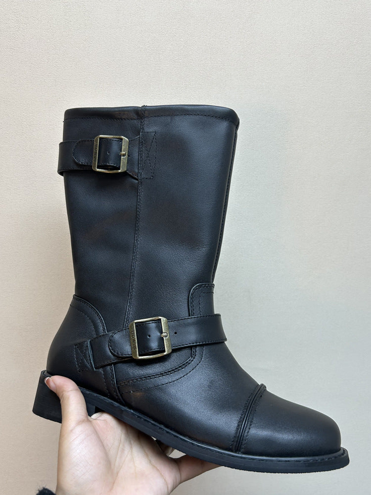 Niche Leder-Overknee-Stiefel mit Schnalle