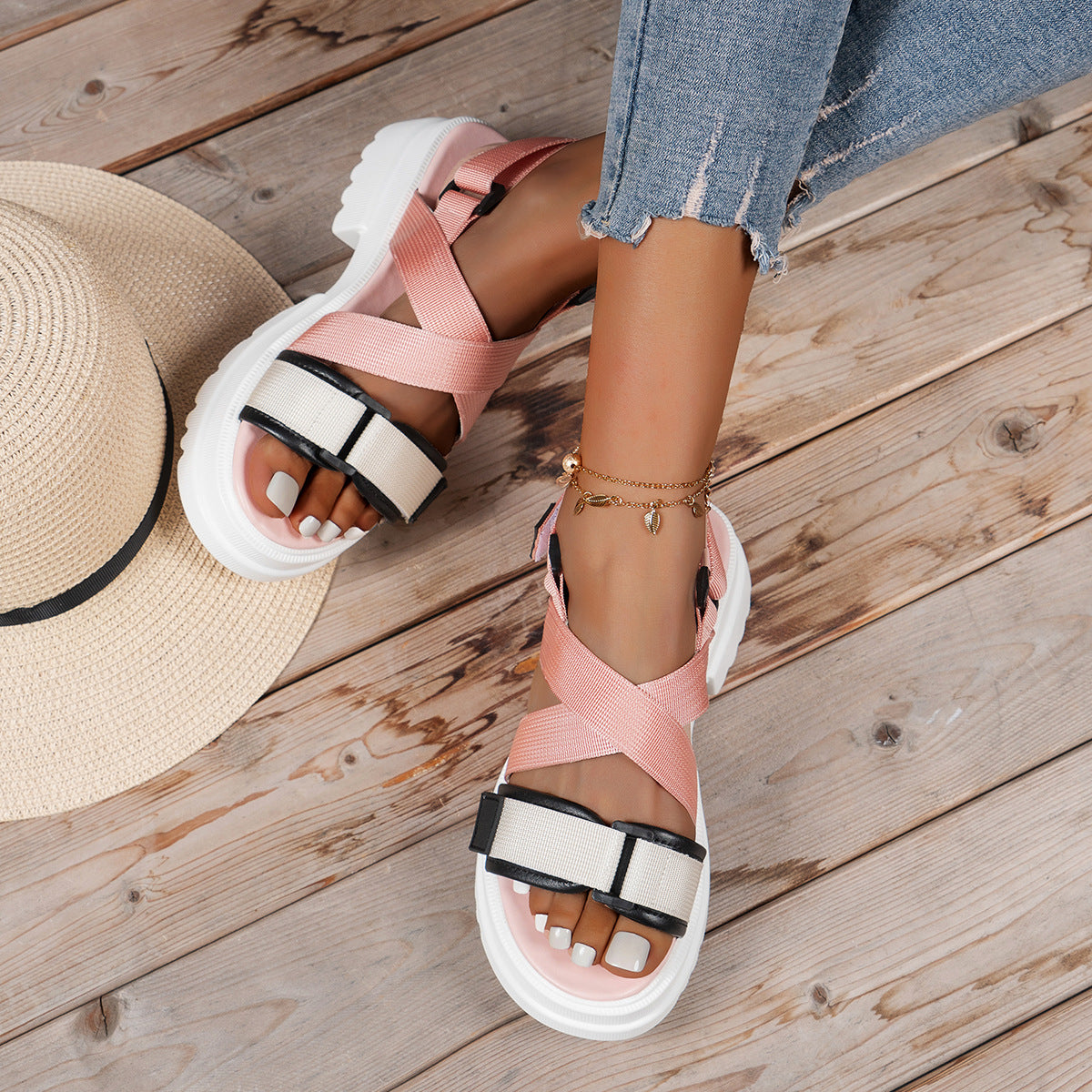 Sommer Sandalen mit dicker Sohle, Klettverschluss – Bild 6 | LuxeStyle