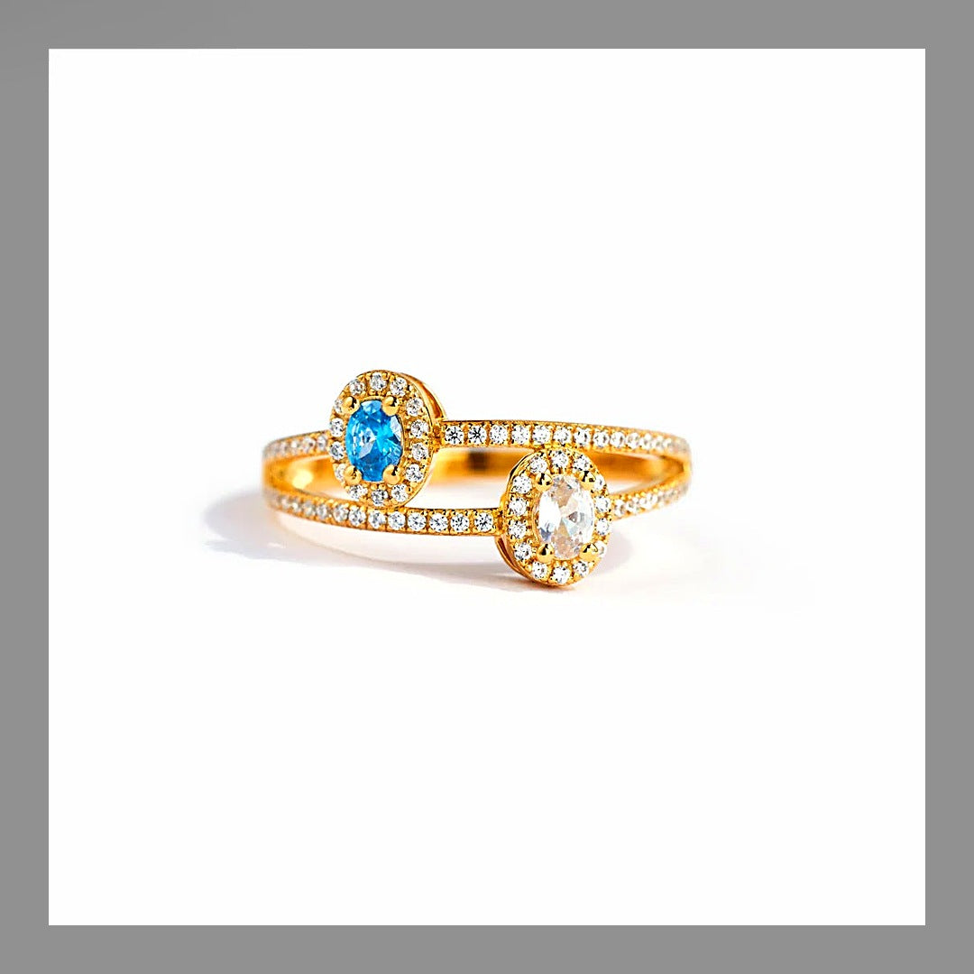 LuxeStyle-Edit · Doppel-Ring «Duo» · S925 Silber mit Zirkonia & Topas-Blau