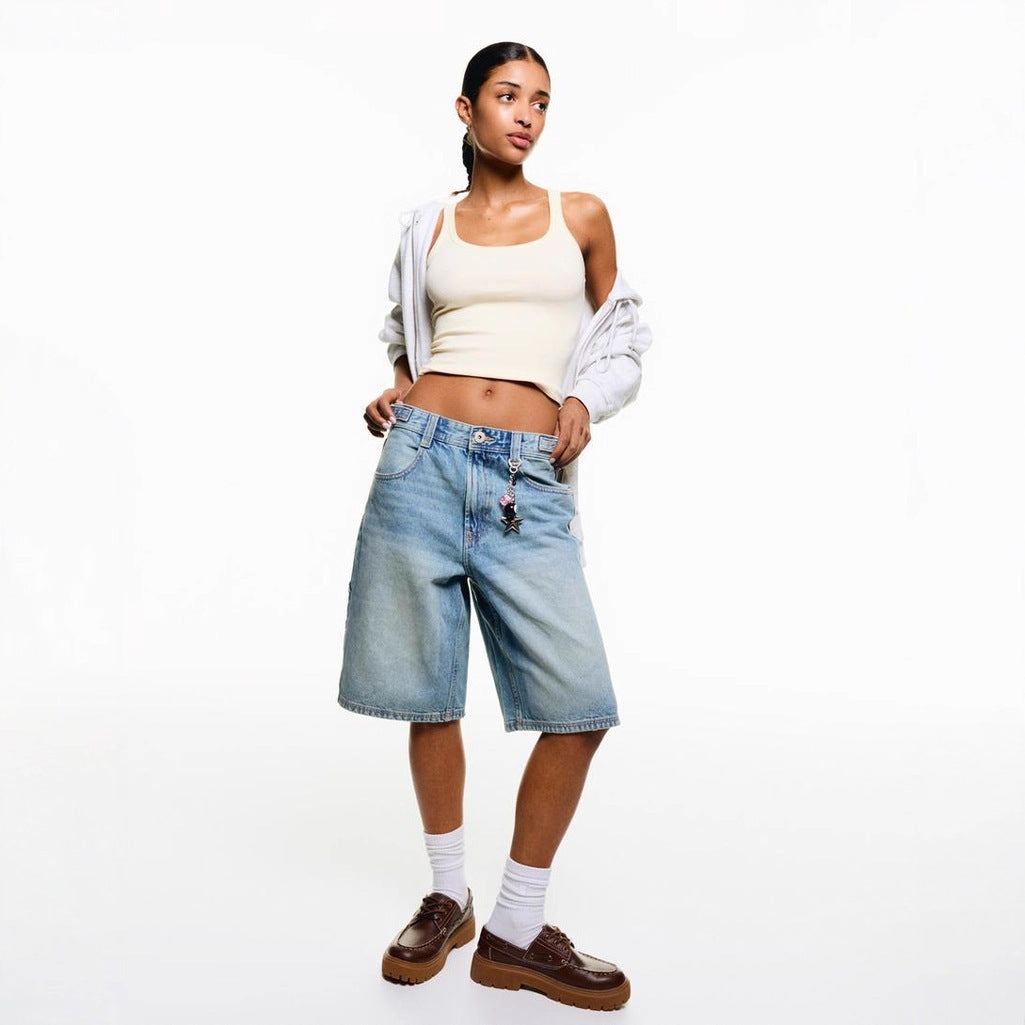 Loose-Fit High-Waist Denim Capris