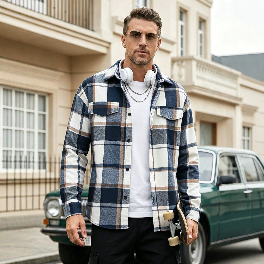 Herren Cardigan mit Reverskragen und Karomuster