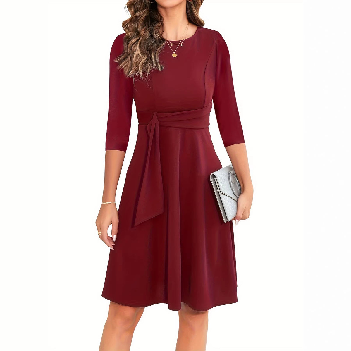 Elegantes A-Linien Strickkleid mit 3/4-Ärmeln – Bild 4 | LuxeStyle