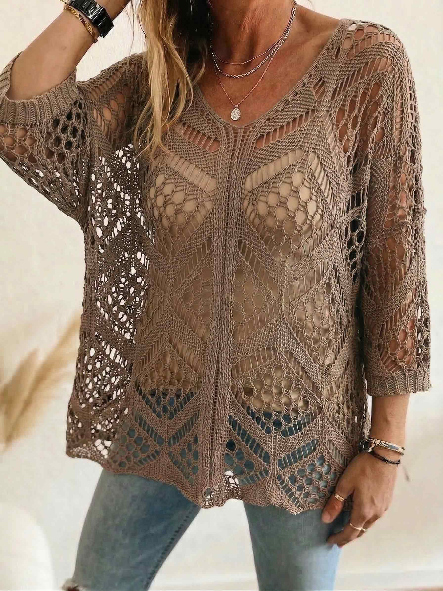 Oversized Strick-Shirt mit V-Ausschnitt