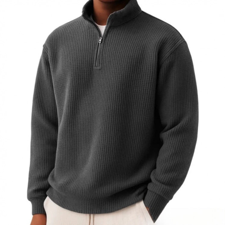 Lässiger kariierter Langarm-Pullover mit Reissverschluss | LuxeStyle