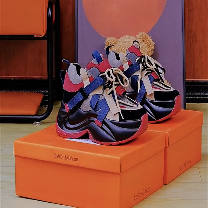 Koreanischer Color-Block Plateau-Sneaker