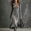 Samt-Fischschwanzkleid mit Reissverschluss