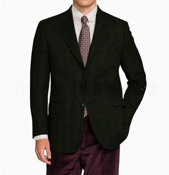 Herren Vintage-Jacke mit Heringbone-Muster Slim Fit
