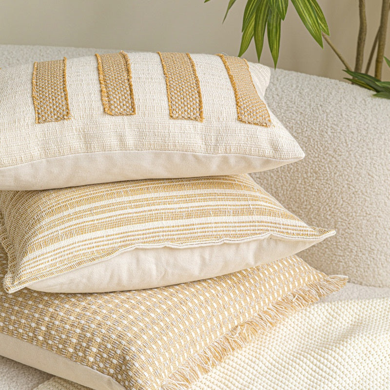 Baumwoll-Leinen Kissenhülle Beige-Gelb