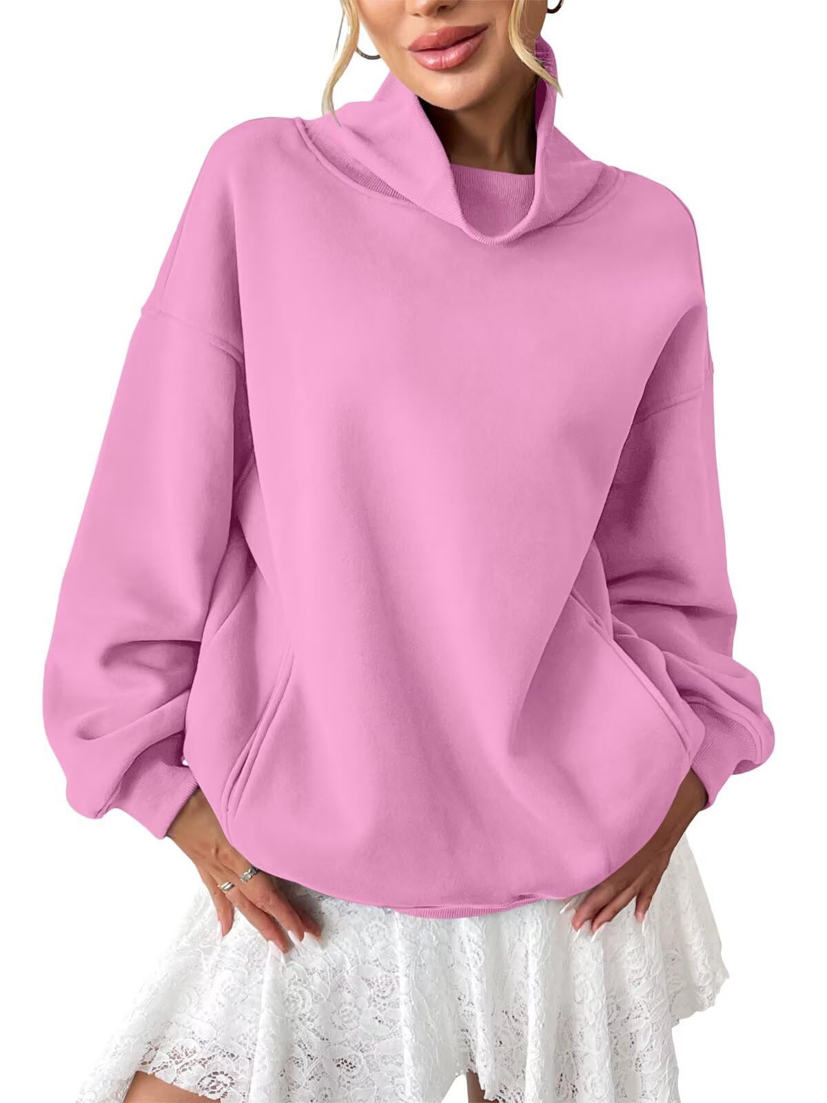 Damen Rollkragen Loose-fit Fleece-Pullover