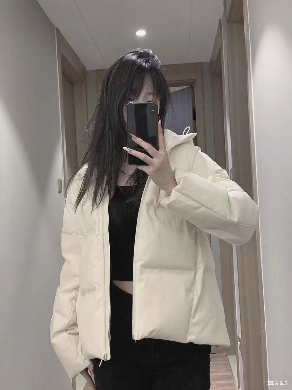 Kurze Kapuzenjacke mit Polyester-Füllung
