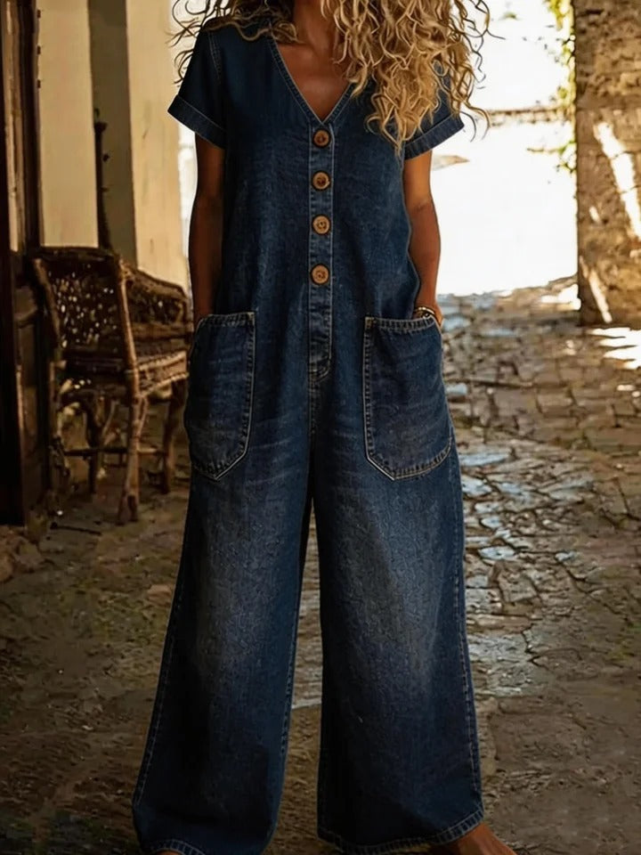 Bequemer Denim Jumpsuit mit weitem Bein