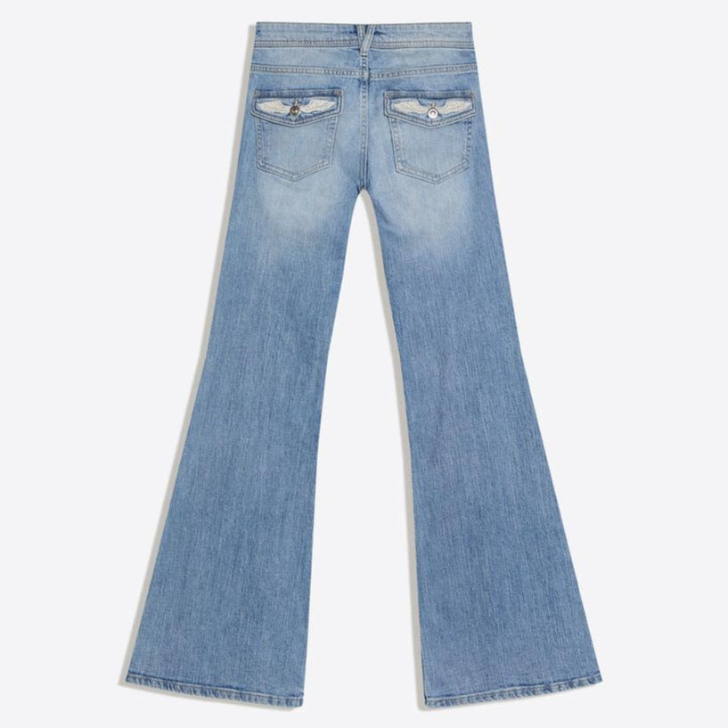 Retro Jeans mit Flügel-Stickerei & Strass