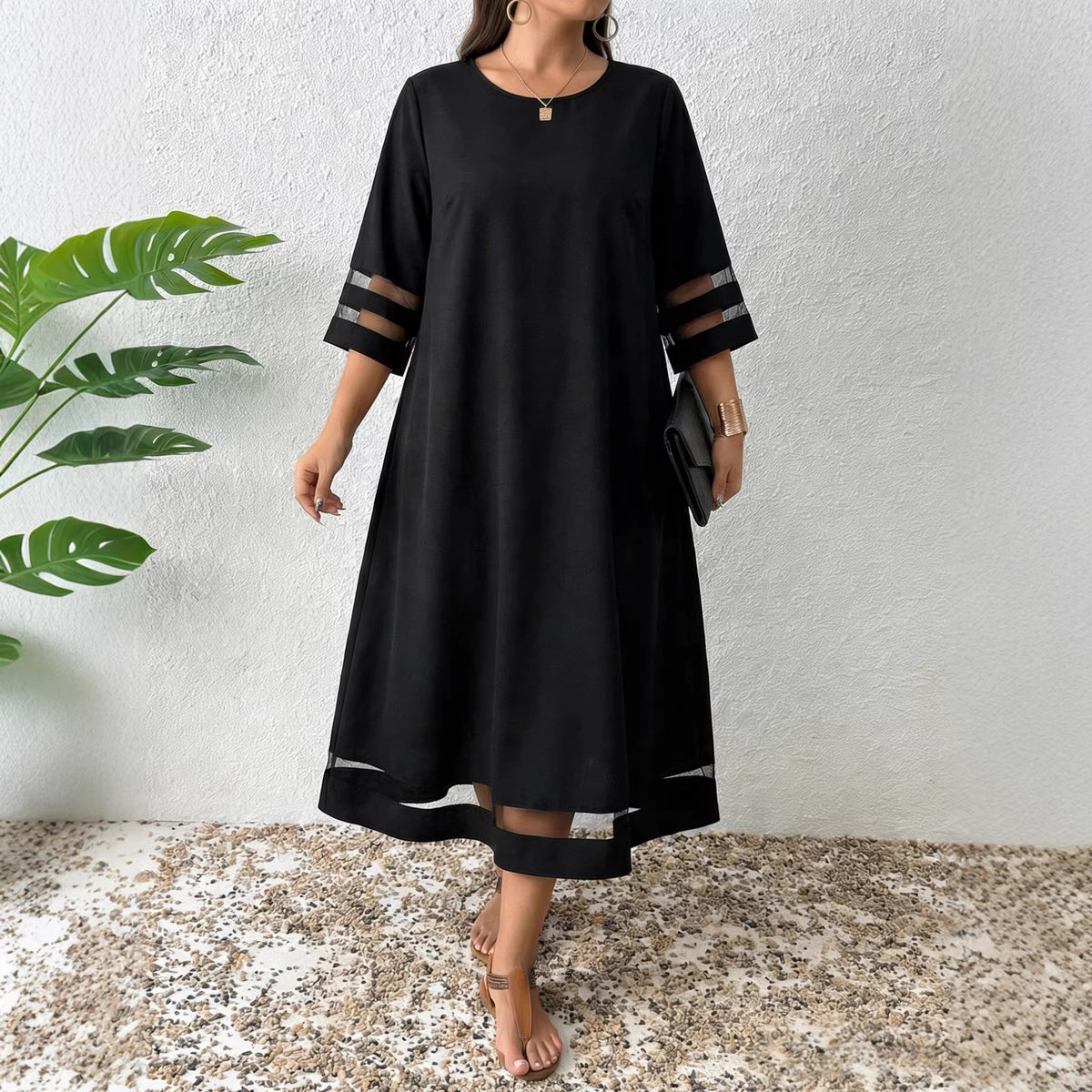 A-Linien Kleid mit Mesh-Ärmeln – Bild 5 | LuxeStyle