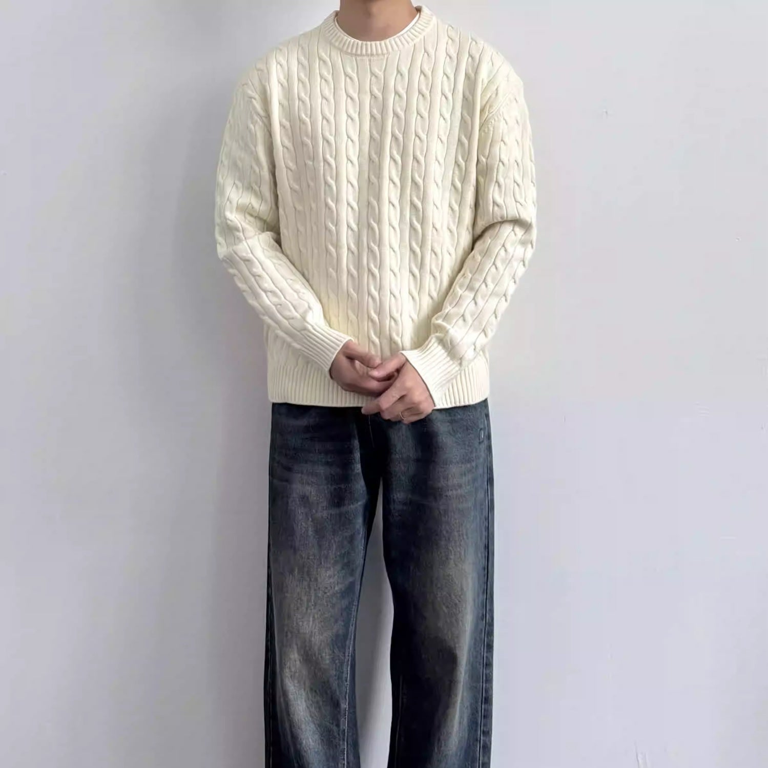 Minimalistischer Grobstrick Pullover Rundhals