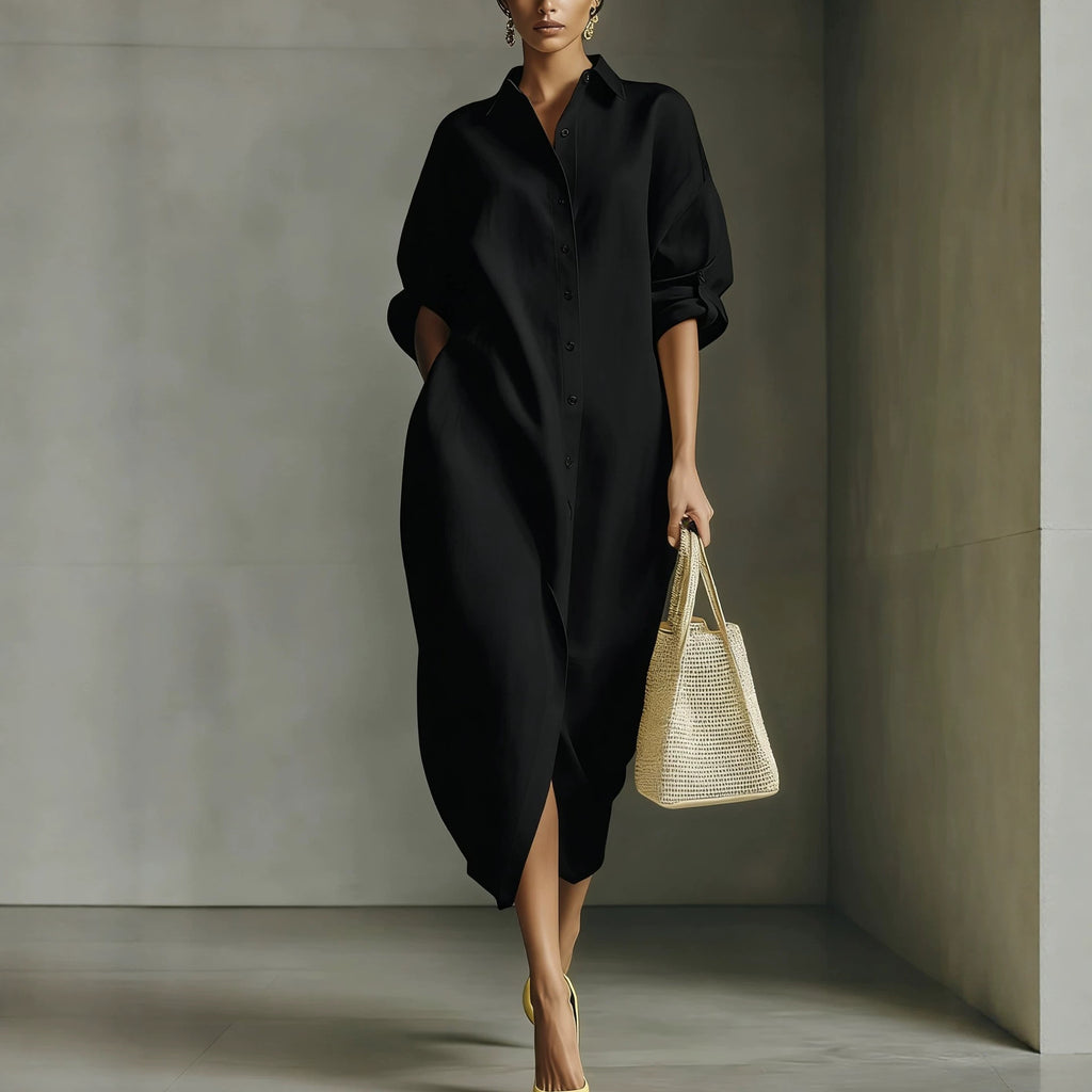 Langärmliges A-Linien Hemdkleid mit Reverskragen