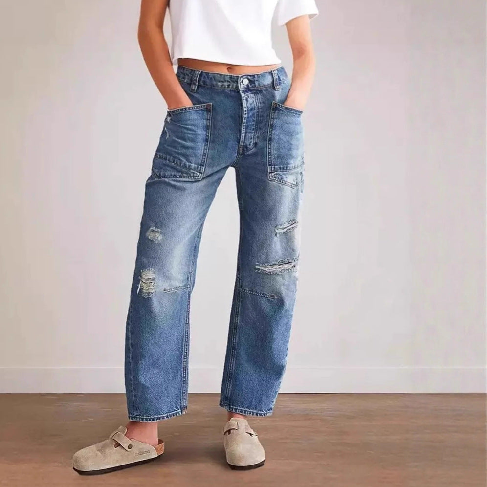 Retro Patchwork Cropped Jeans – Ansicht 3