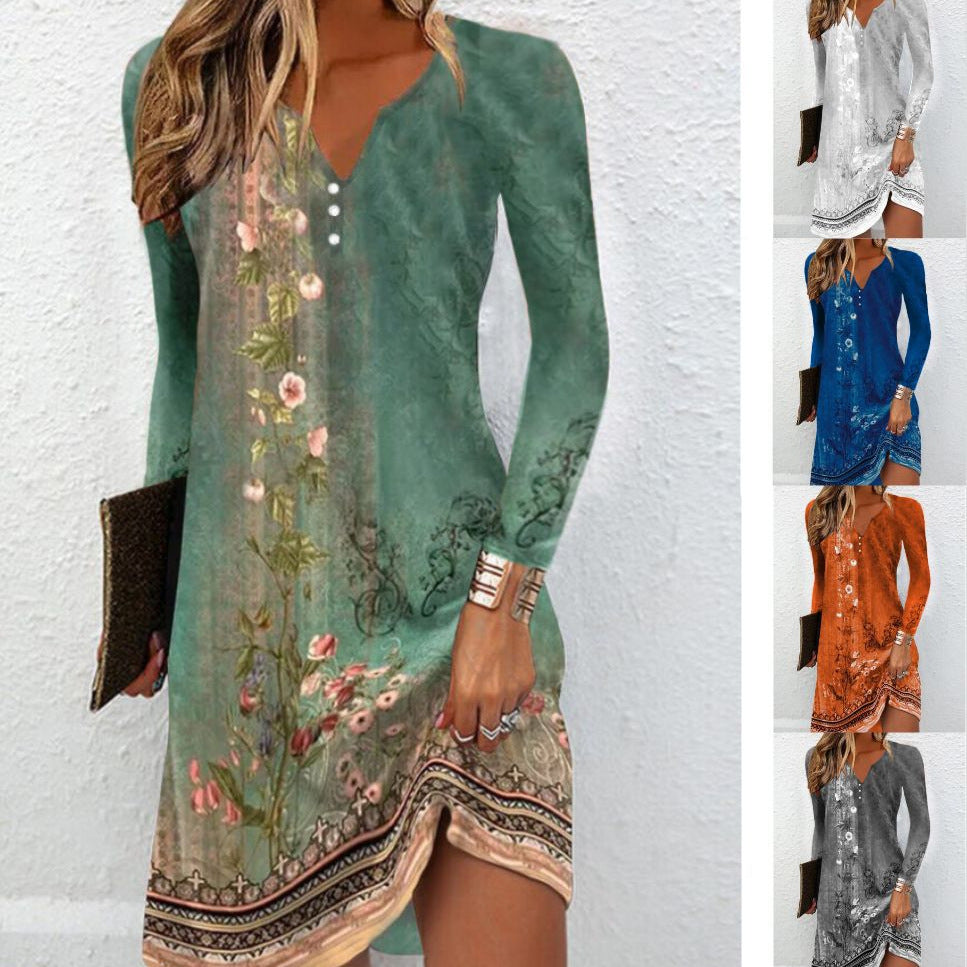 Elegantes V-Ausschnitt Midi-Kleid mit Knopfleiste | LuxeStyle