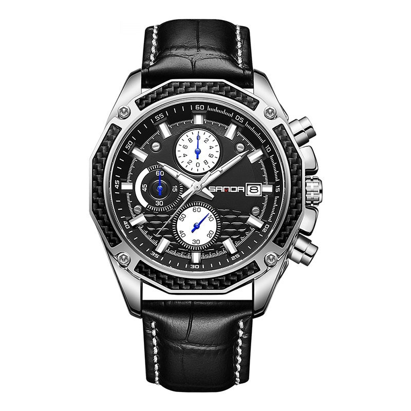 Herrenuhr mit Lederarmband und Datumsanzeige