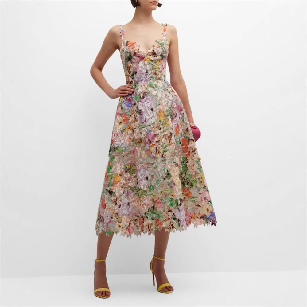 Spaghetti-Träger Maxikleid mit Blumenstickerei – Bild 2 | LuxeStyle