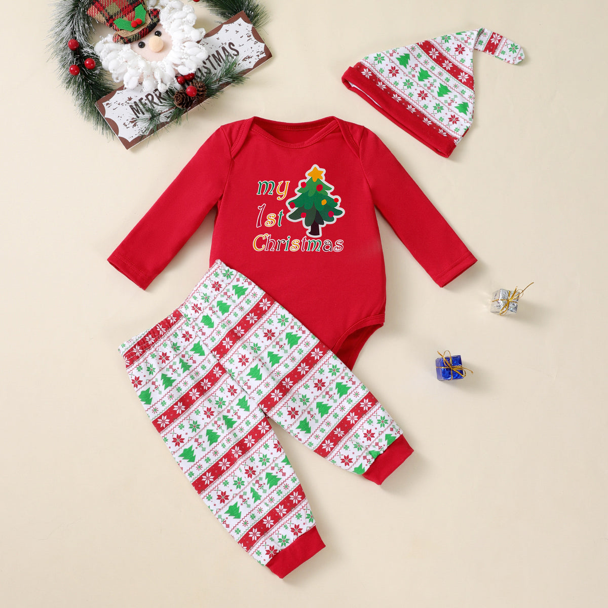 Weihnachtsbaum-Print Body mit Hose und Mütze · 3 Stück – Bild 6 | LuxeStyle