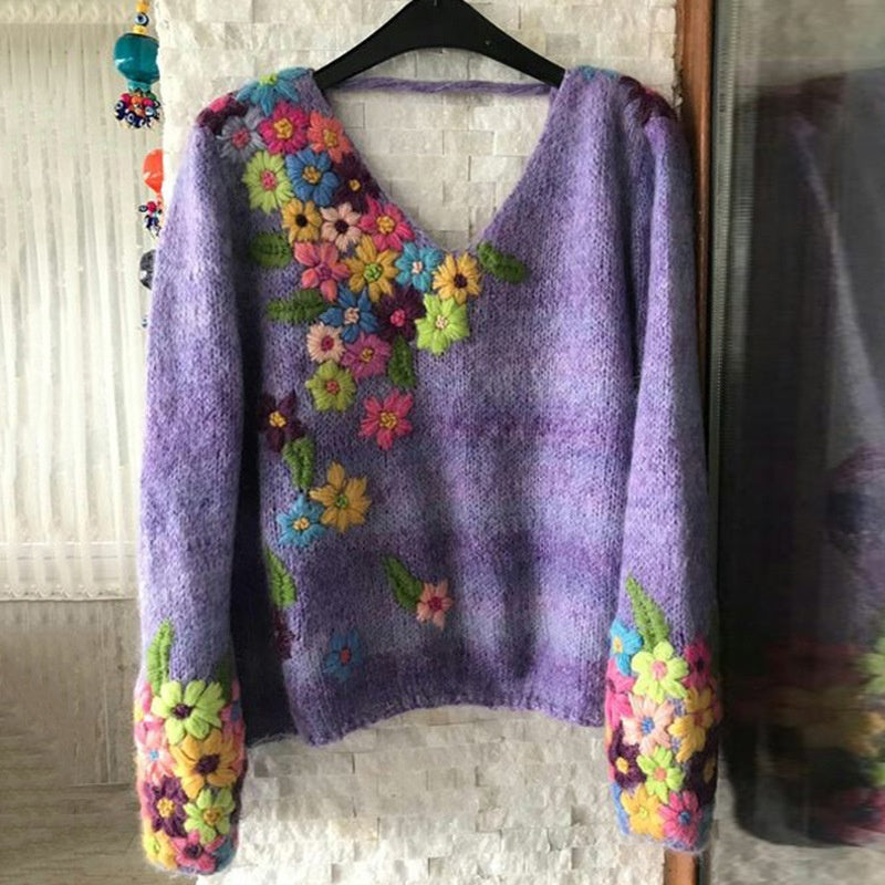 3D Digitaldruck V-Ausschnitt Pullover für Damen