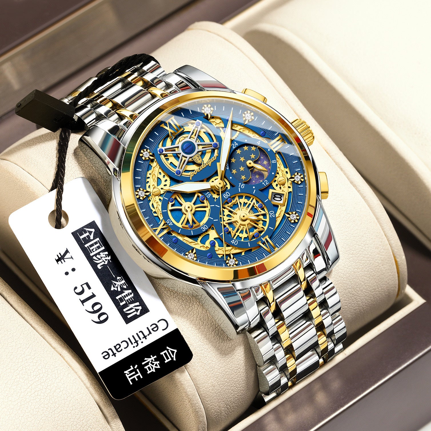 Wasserdichte Luxus-Armbanduhr mit grossem Zifferblatt