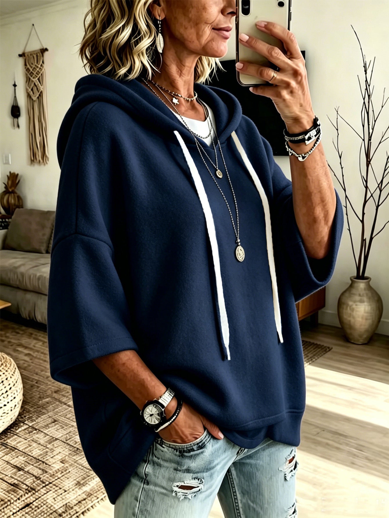 Kapuzenpullover mit 3/4-Ärmeln