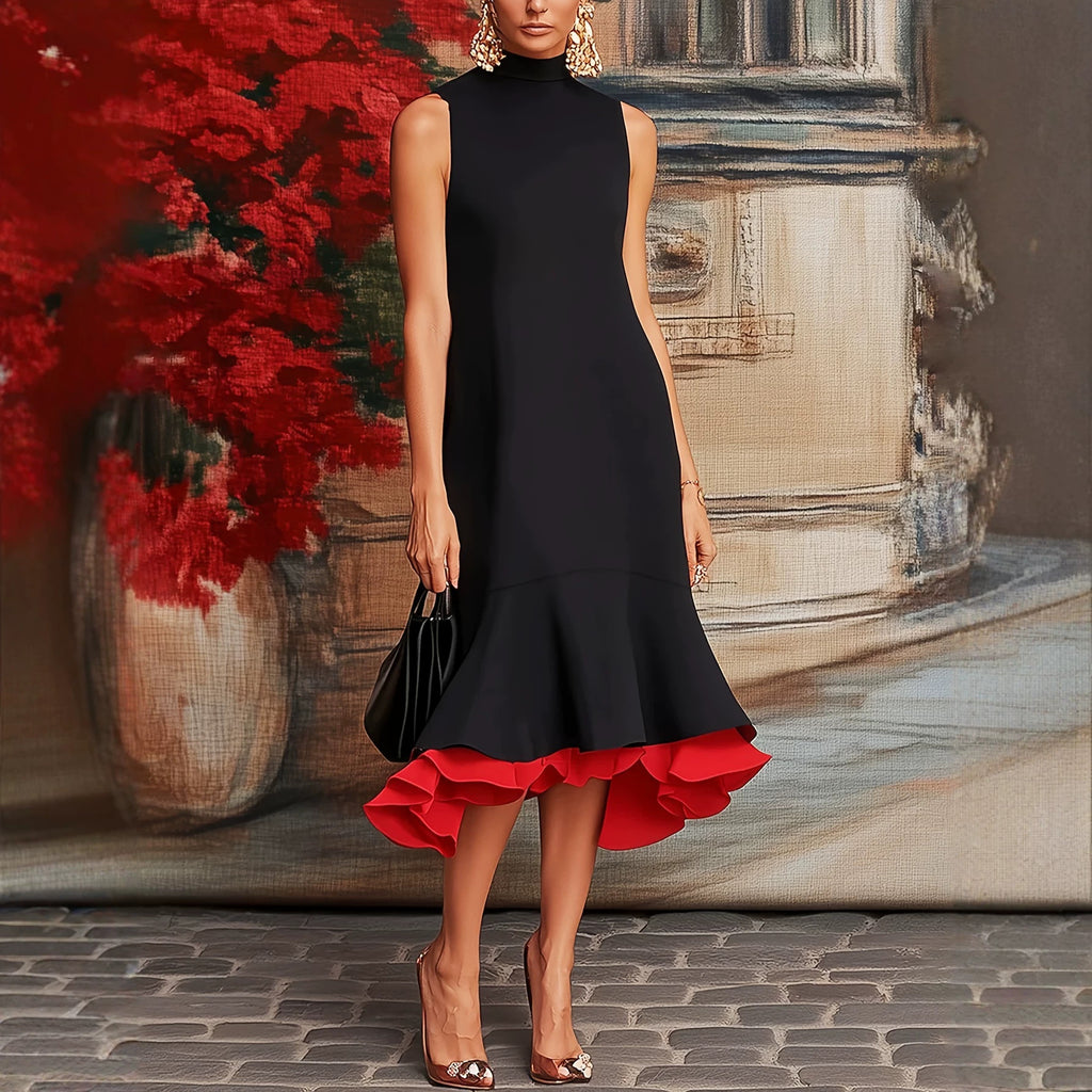 Elegantes Color-Block Midikleid mit Volantsaum – Bild 6 | LuxeStyle