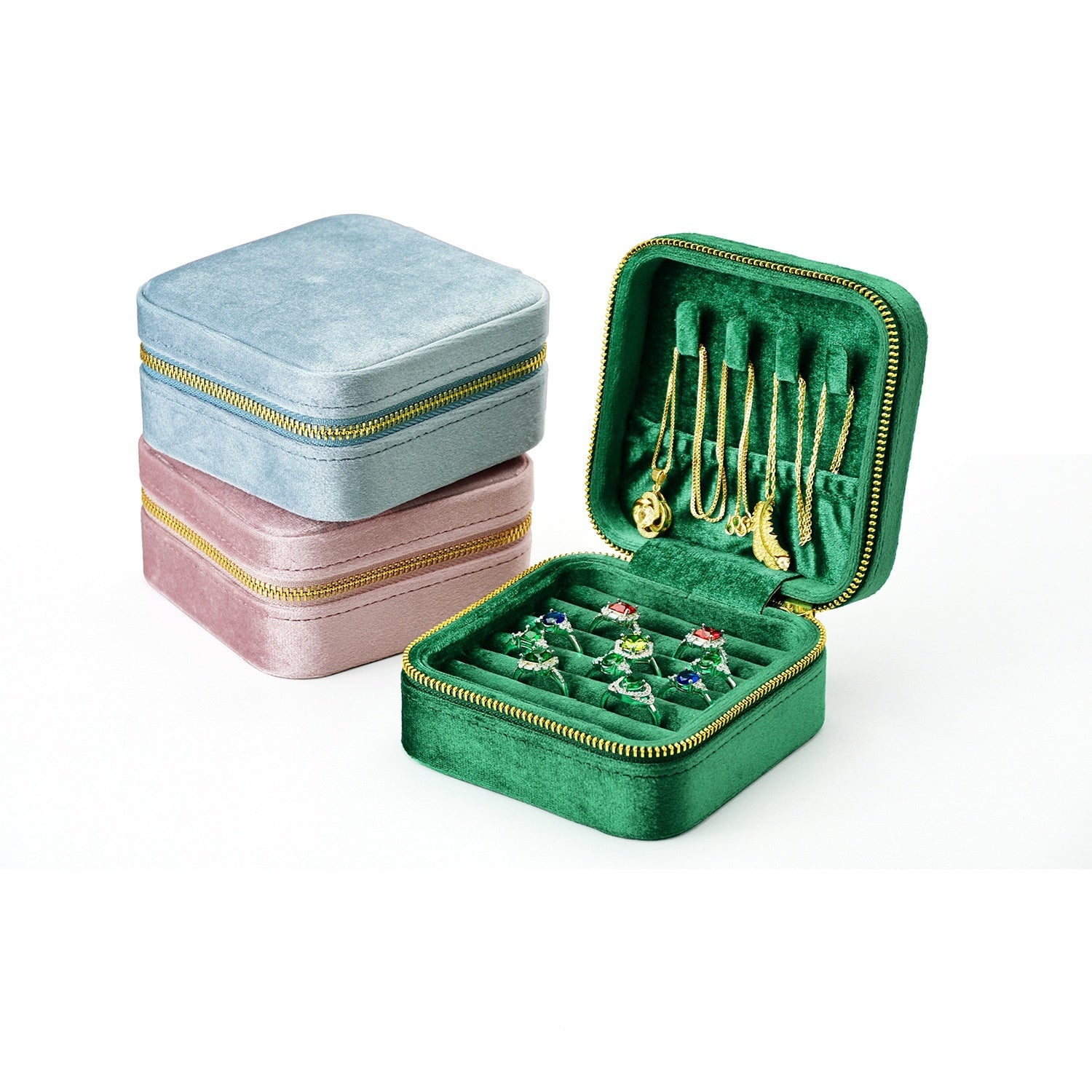 Samt Schmuckbox für Ringe und Halsketten