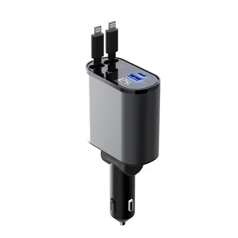 KFZ-Schnellladegerät 100W · ausziehbare Kabel USB-C & Lightning