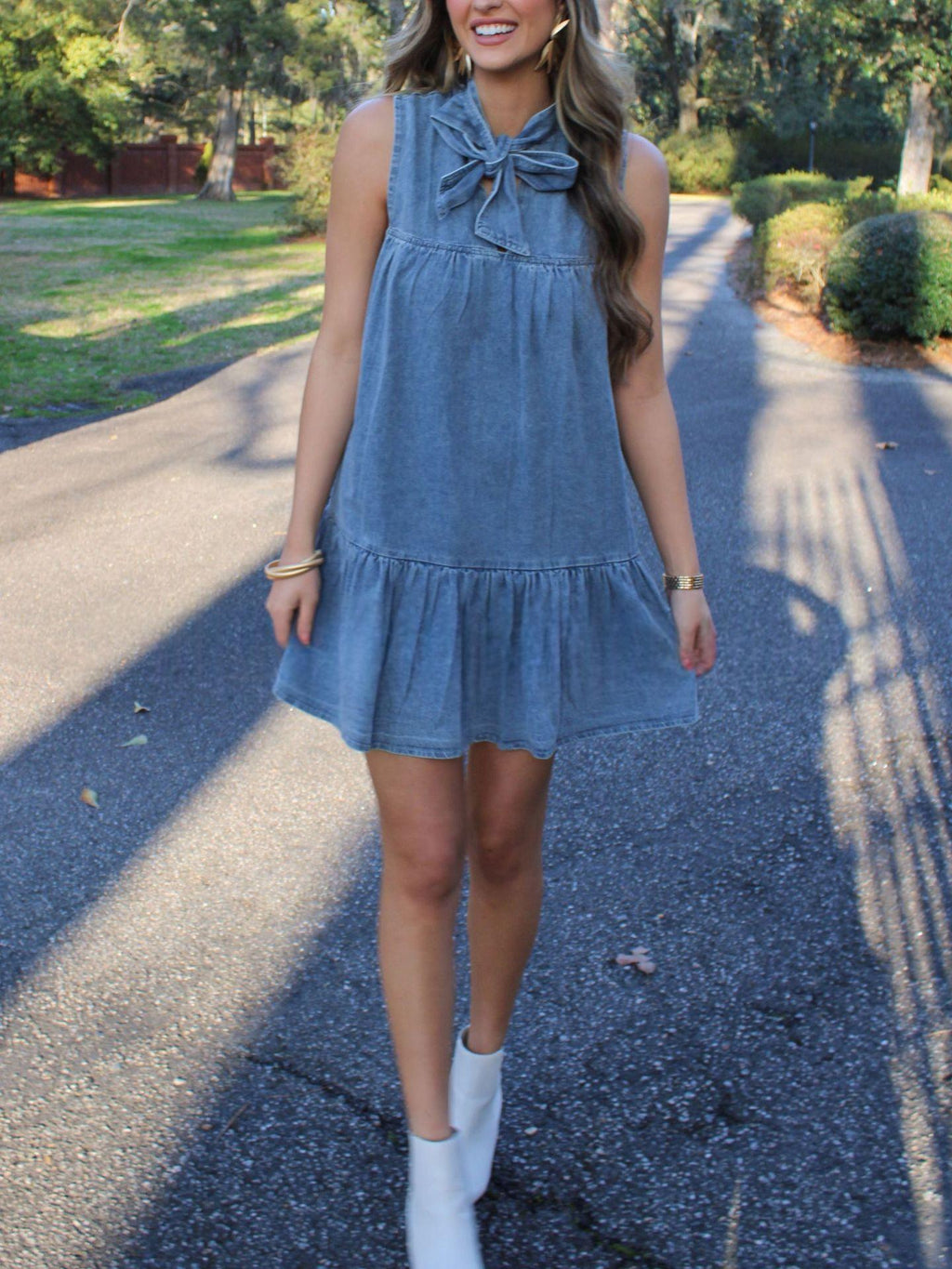 A-Linien-Kleid mit Bogenknopf, Denimblau | LuxeStyle