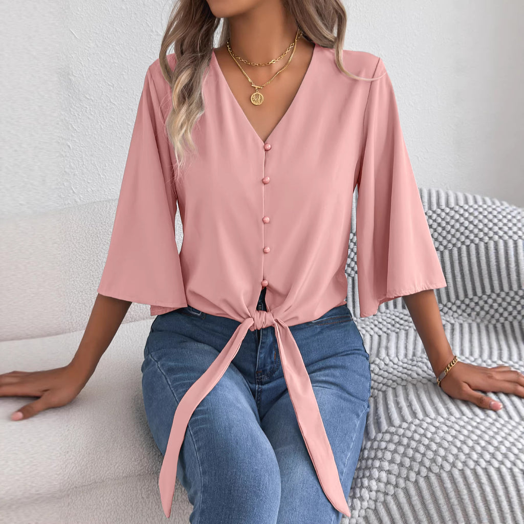V-Ausschnitt Top mit 3/4-Ärmeln | LuxeStyle