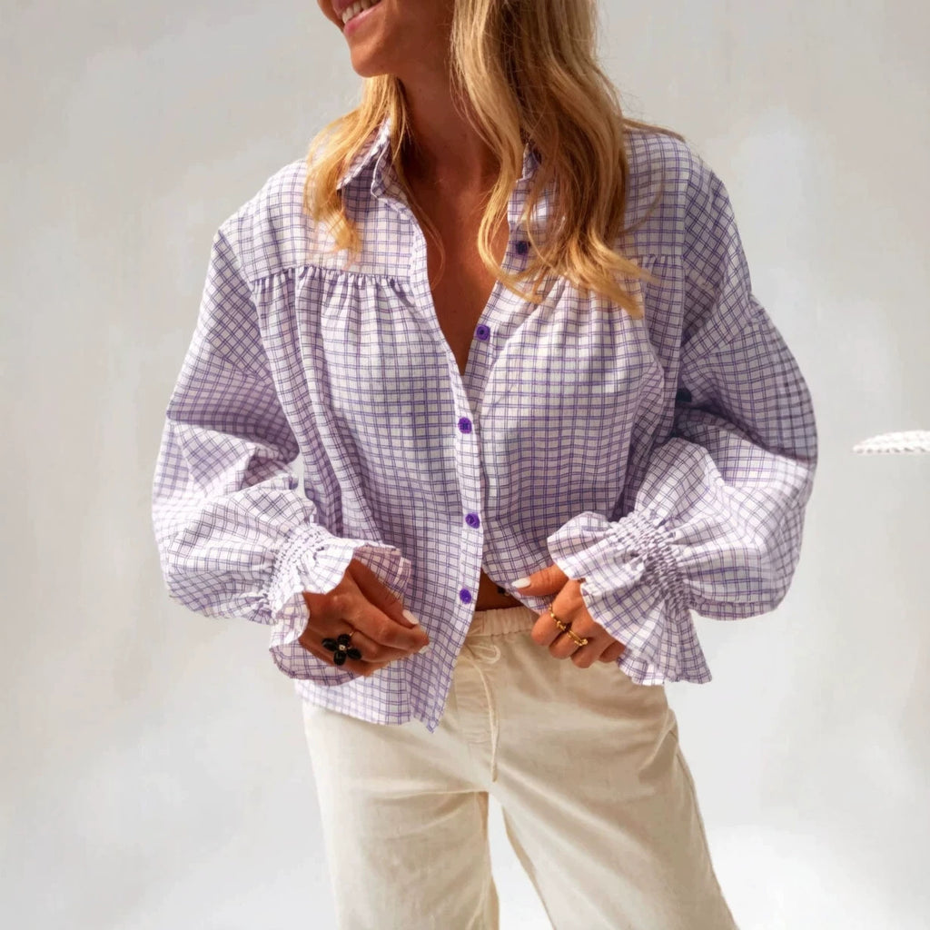 Kariertes Langarmshirt mit ausgestellten Ärmeln